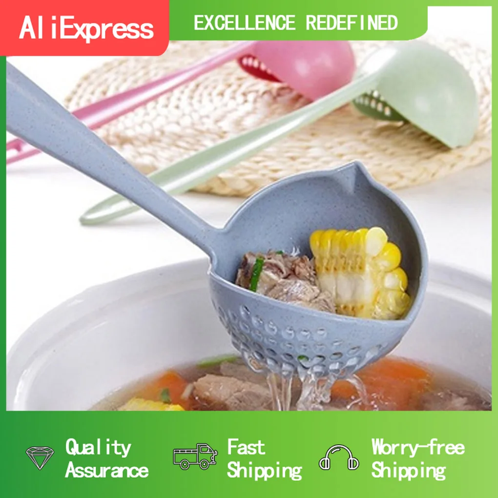 

Кухонная ложка для супа, пластиковый дуршлаг с длинной ручкой, однотонный, для дома