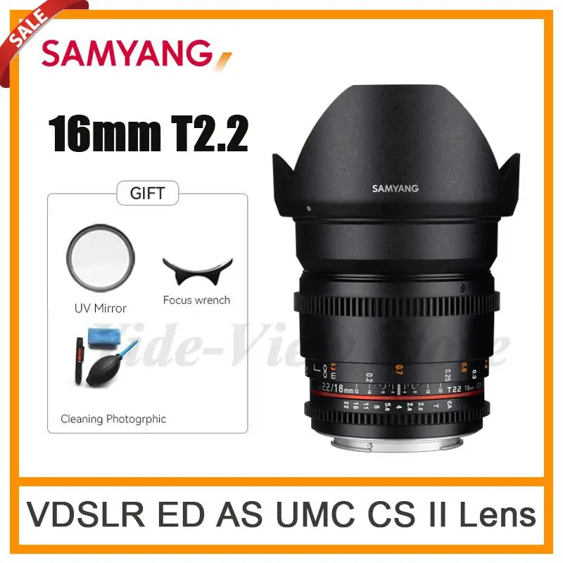 Объектив Samyang 16mm T2.2 VDSLR ED AS UMC CS II Cine Lens для Canon EF Nikon F DSLR Sony A/E M43 Fuji X M Sumsung NX Camears