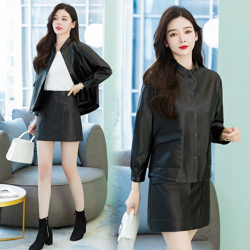 Spring  Autumn PU Leather Short Leather  Coat Women's Autumn  Winter Student Motorcycle Leather Basic Yellow Leather Jacket