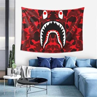 bape shark wall decor tapestry soft hanging horizontal tapestry for bedroom living room dorm home wall decor 60x40 in