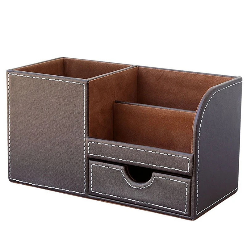 

3Pcs PU Leather Multi-Function Desk Stationery Organizer Storage Box Pen/Pencil,Cell Phone, (Brown-Flannel)