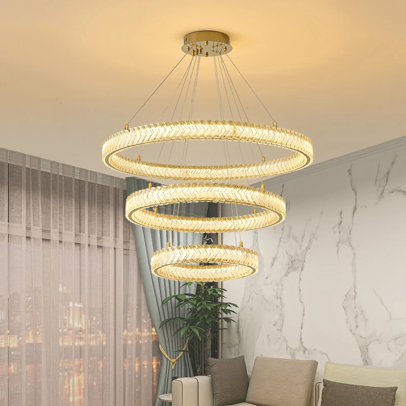 

Luxury Hall Crystal LED Chandeliers Modern Villa Stairs Living Room Hotel Lobby Restaurant Home Decor Light Fixture