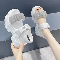 sports clunky sandals for women summer ins trendy 2022 new fairy style rhinestone platform height increasing casual roman shoes