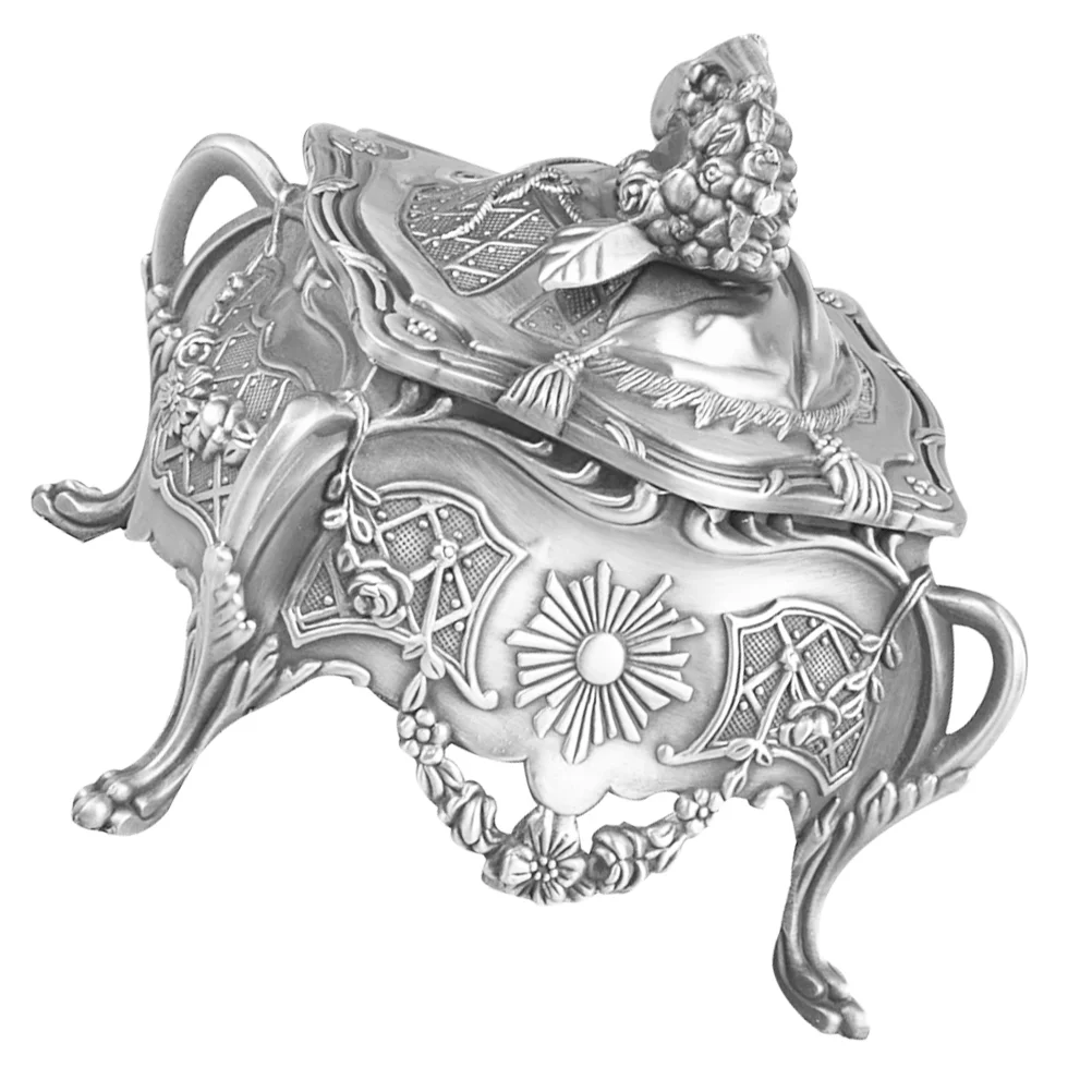 

Carving Jewelry Box Vintage Metal Jewelry Ring Storage Box Footed Trinket Box