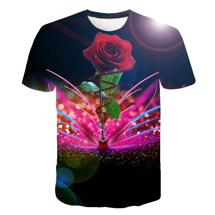 

Мужская футболка с 3D-принтом роз, Повседневная Удобная рубашка с коротким рукавом, лето 2021