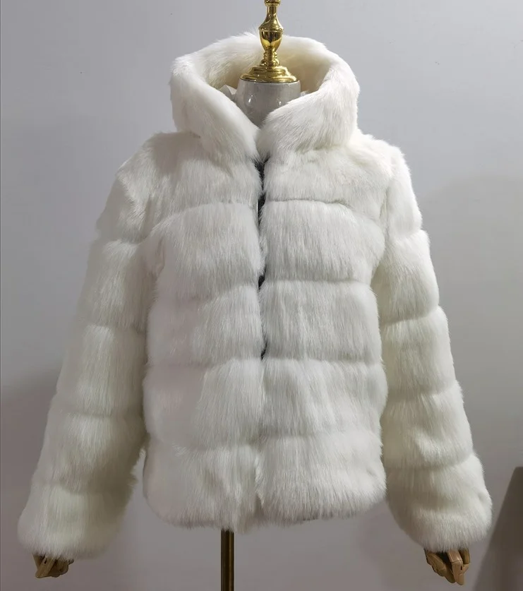 ICCLEK Haining fur autumn and winter new artificial fur fox fur hooded medium long fur coat female