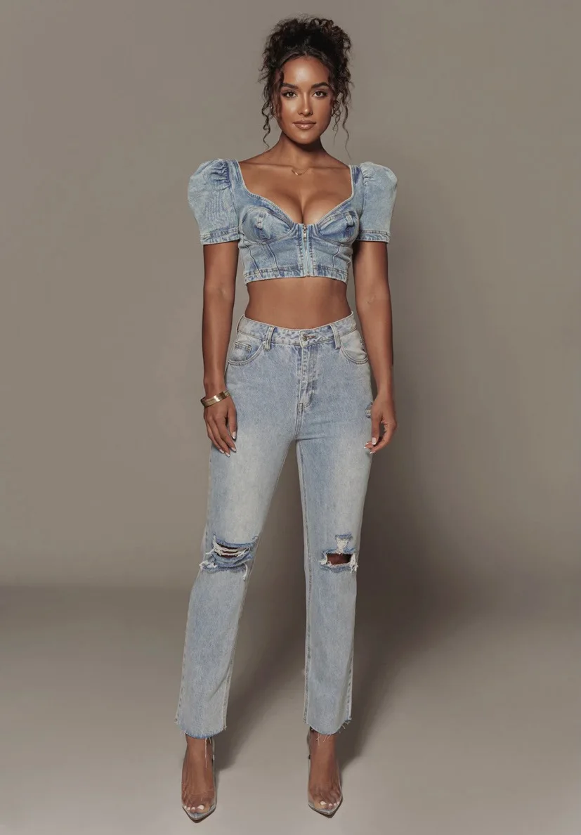 

New jeans Women's urban trousers jeans mid-waist wash jeans