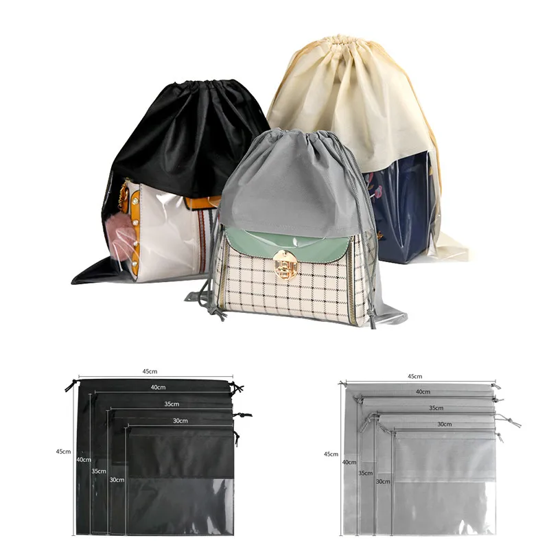 

5 To 40pcs 30x30 40x40 50x50cm Transparent Window Non Woven Drawstring Bags Dustproof Storage Travel Shoes Clothes Packing Bag