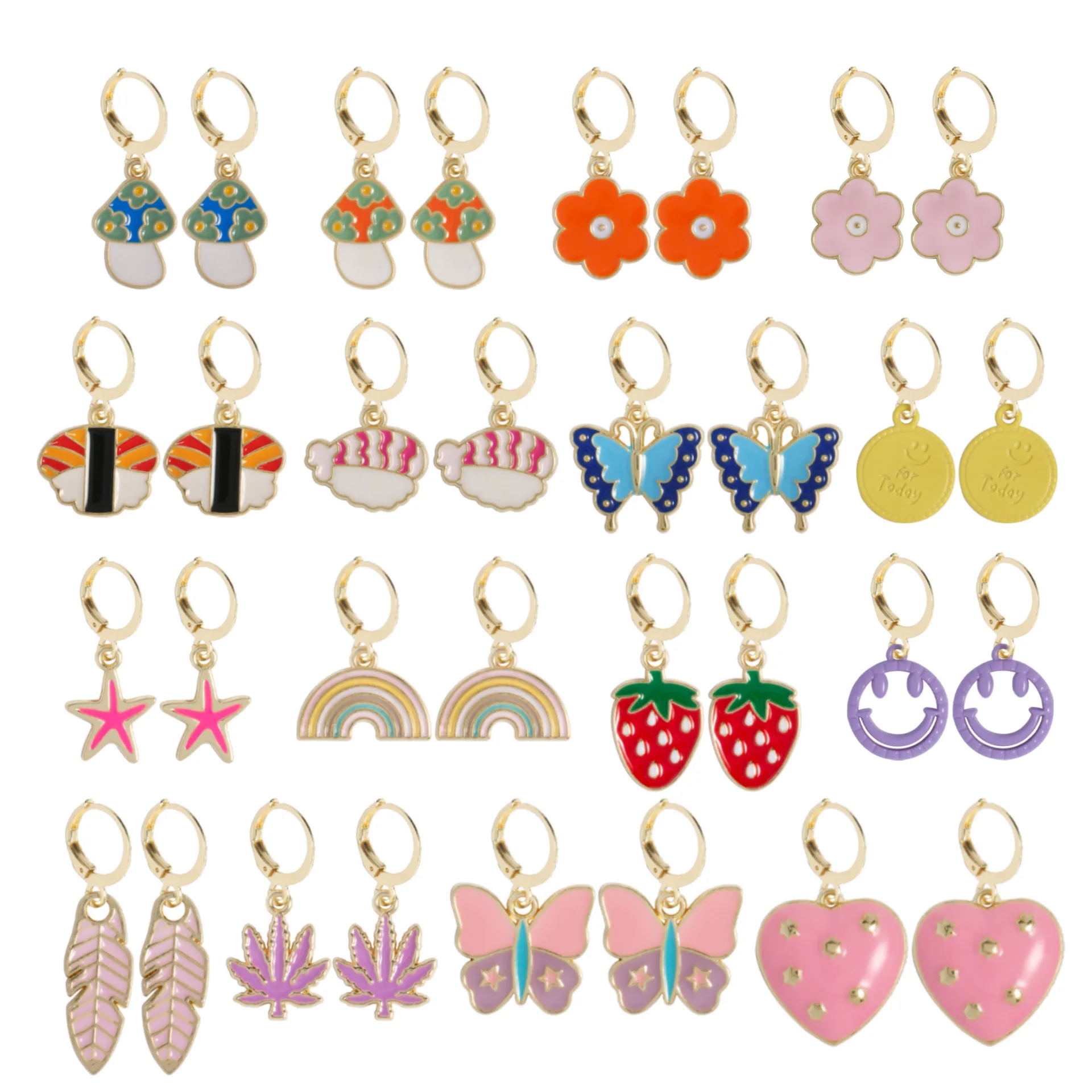 

1 Pair Of Small Fresh Love Rainbow Modern Women's Hoop Earrings 2022 Starfish Smiling Face Sushi Personality Metal Trend Jewelry