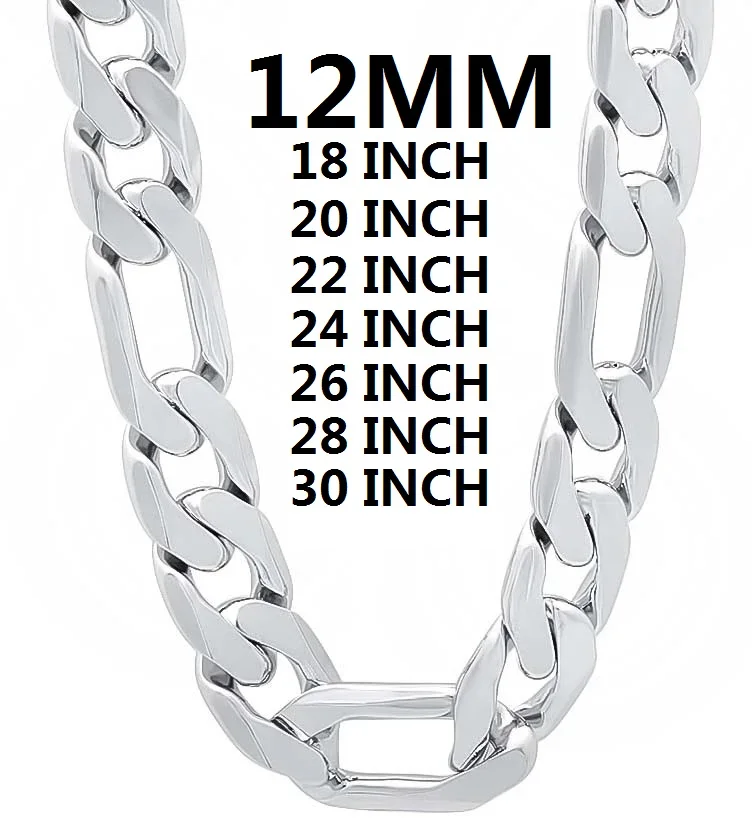 

Solid 925 Sterling Silver Necklace For Men Classic 12mm Cuban Chain 18/20/22/24/26/28/30 Inch Charm Fashion Jewelry Gift