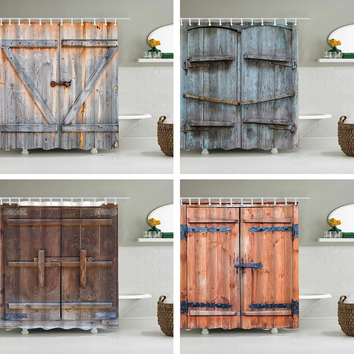 

Ретро деревенская деревянная дверь, занавеска для душа, винтажная старинная дверь, домашний декор, водонепроницаемая Полиэстеровая подвес...