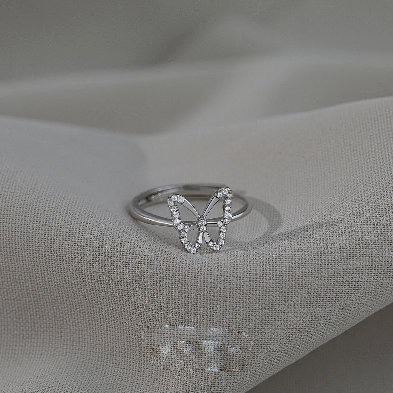 

New Hot Selling Silver Color Simple Butterfly Temperament Zircon Women's Open Ring R177