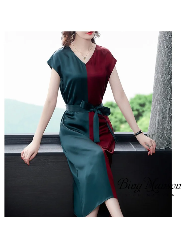 

Женское атласное платье до колен, средней длины, ацетатное платье с V-образным вырезом, Y2k, Новинка лета 2023