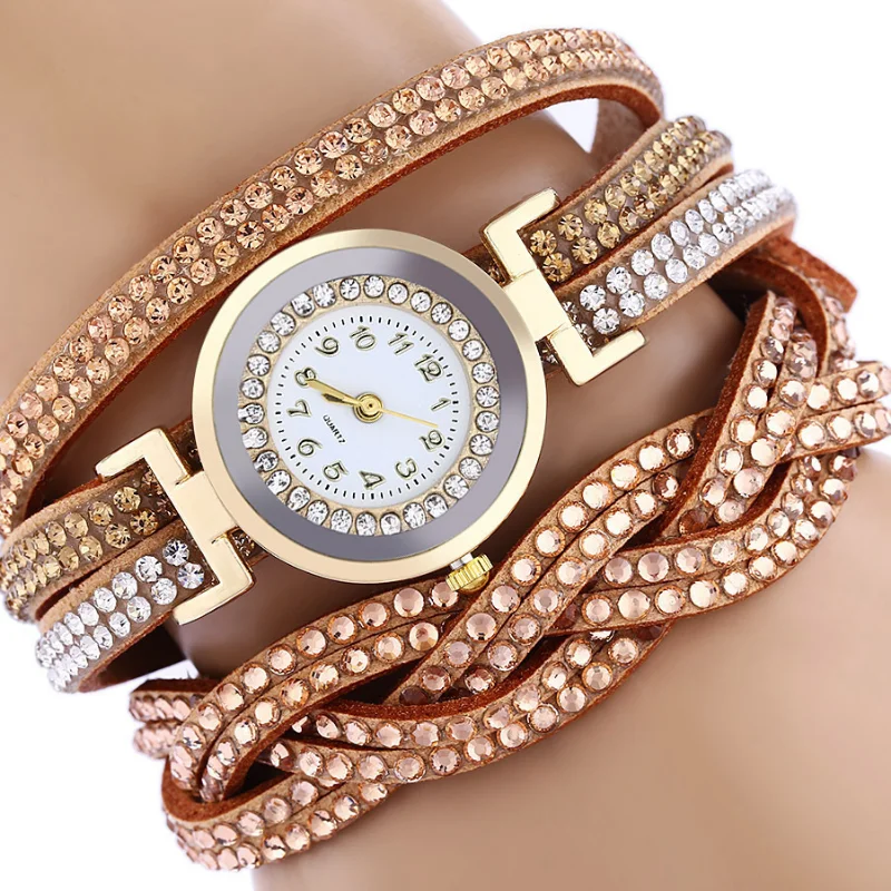 

Luxury Fashion Women Watches Leather Wrap Around Padlock Diamond Bracelet Lady Womans Set Diamond Disc Quartz Women Wrist Watch