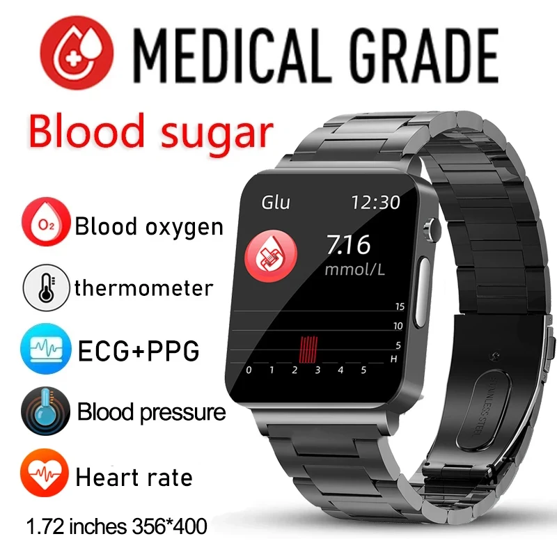 

Watch ECG+PPG Painless Non-Invasive Blood Glucose Smartwatch for Men Women Sports Modes Thermometer Heart Rate Monitor