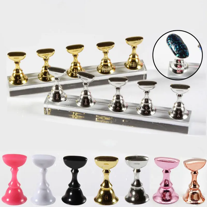 

Magnetic False Nail Tips Practice Trainning Display Stand Holder Base Alloy Crystal Nail Art Polish Display Manicure Tools 1Set