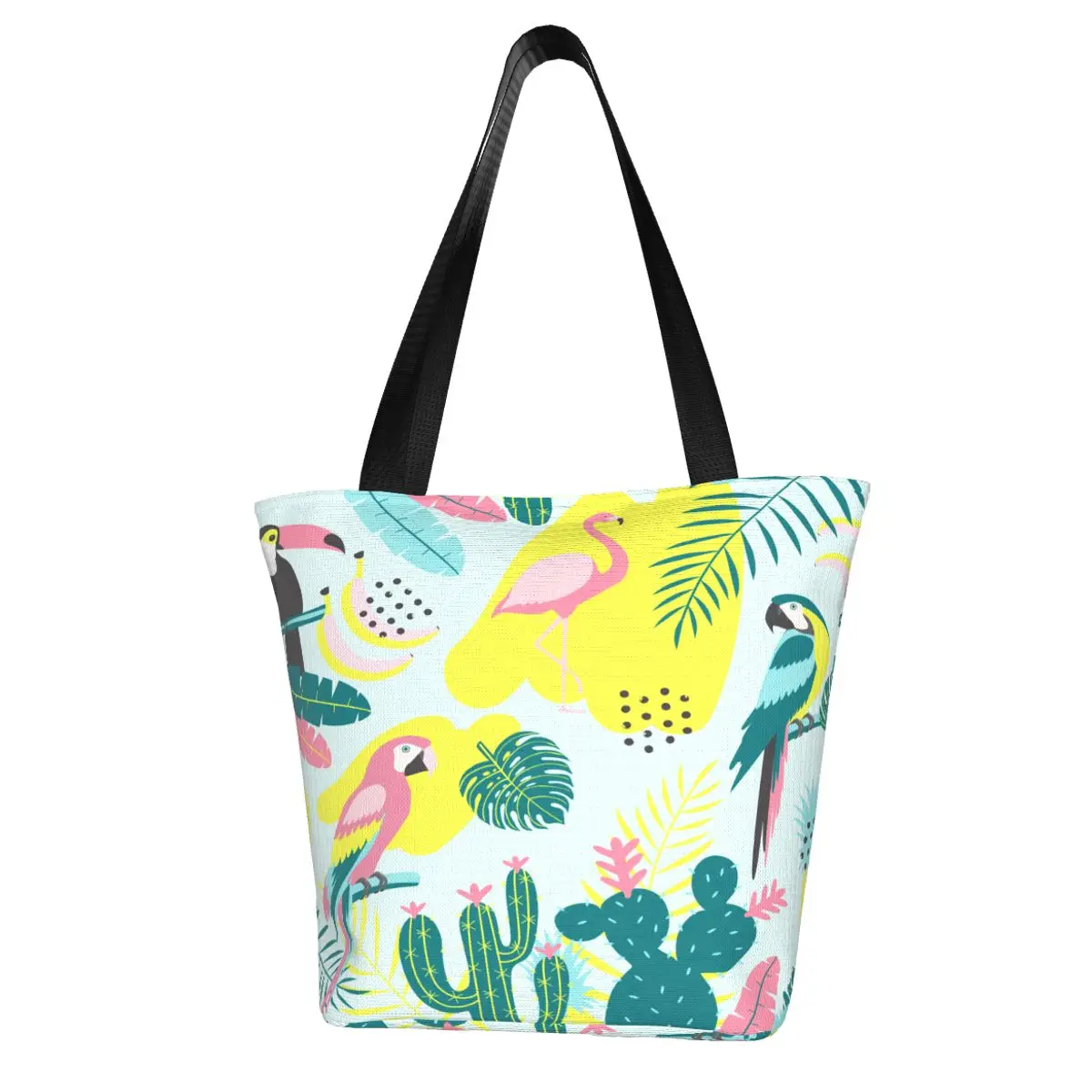 

Женская сумка через плечо, тукан, фламинго, кактусы с попугаями и экзотические листья, женская сумка для покупок, женская сумка-тоут для деву...