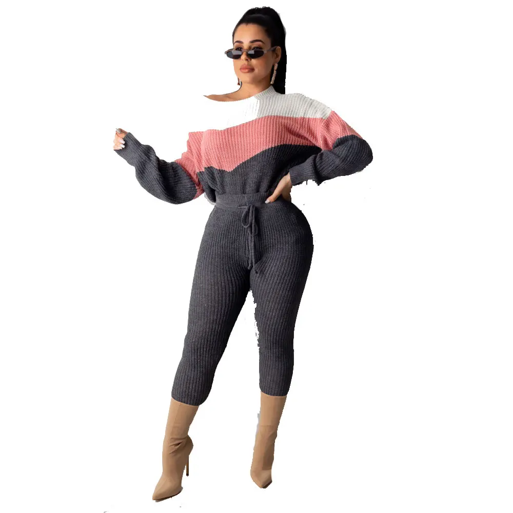 

2022 весенне-зимний свитер, топы с длинными брюками, женские повседневные Костюмы