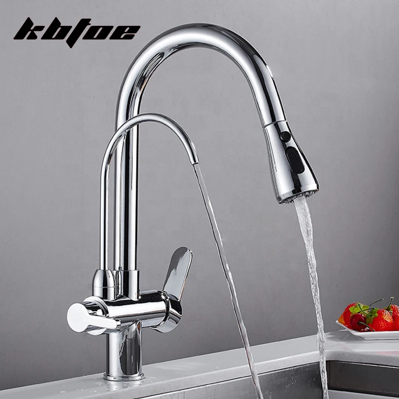 

Kitchen Faucets Filtered Deck Mounted Crane Brass Pull Out Spray Rotatble Water Filter Tap Three Ways Sink Mixer Kitchen Faucet