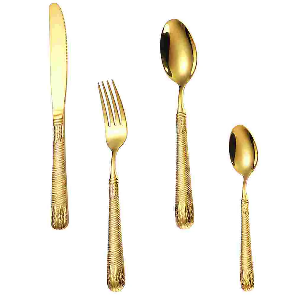 

Cutlery Set Stainless Kit Tableware Steel Flatware Fork Silverware Spoon Gold Metal Golden Kits Utensils Kitchen Utensil