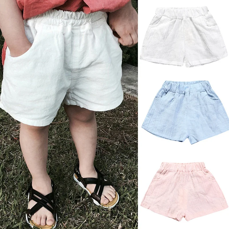 Baby Boys Shorts 2023 Summer Cotton Solid PP Linen Shorts For Girls Harem Pants Toddler Children Short Casual Kids Clothing 1-7y