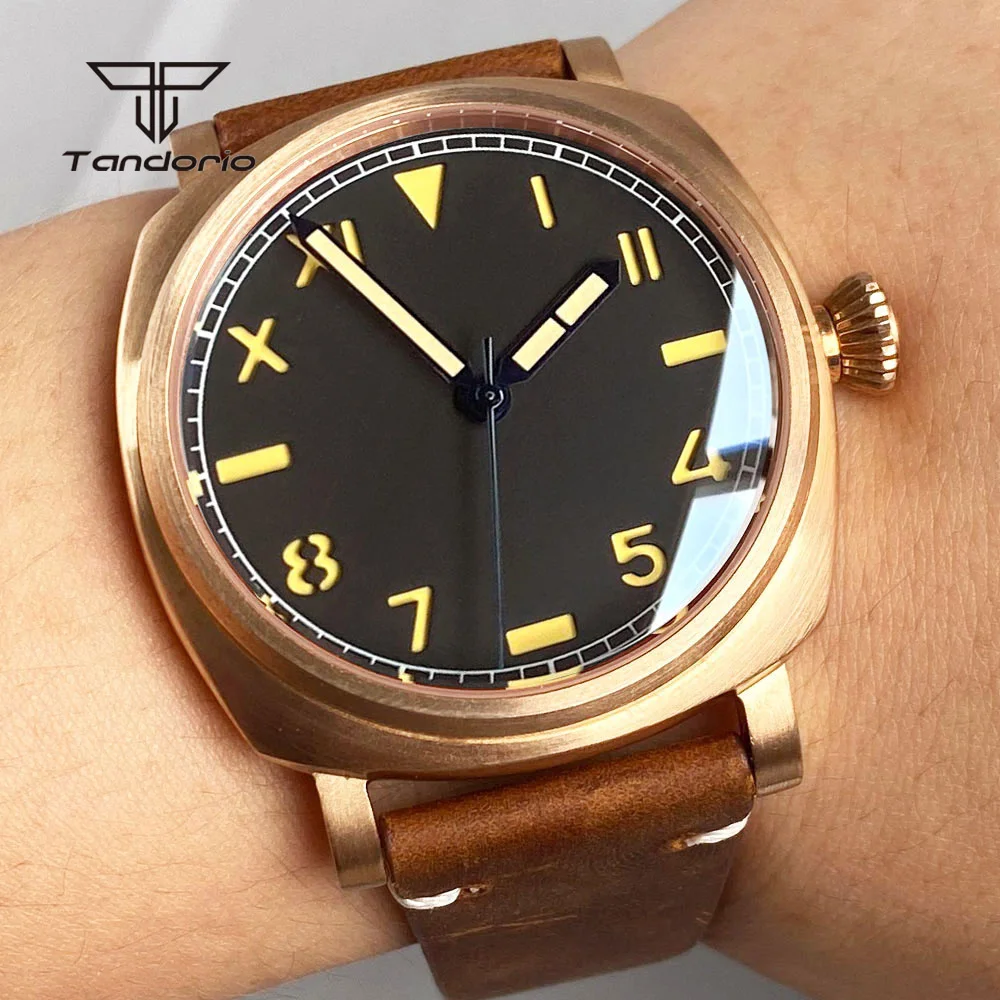 Фото Мужские часы Tandorio, 42 мм, CUSN8, бронза/сталь, квадратный корпус, сапфировое стекло, циферблат California, 20BAR, автоматический механизм Miyota 8215/NH35/2824 №4