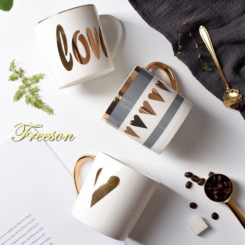 

Nordic gold and silver coffee cup noble European lover milk tea cup 300ml porcelain water coffee cup