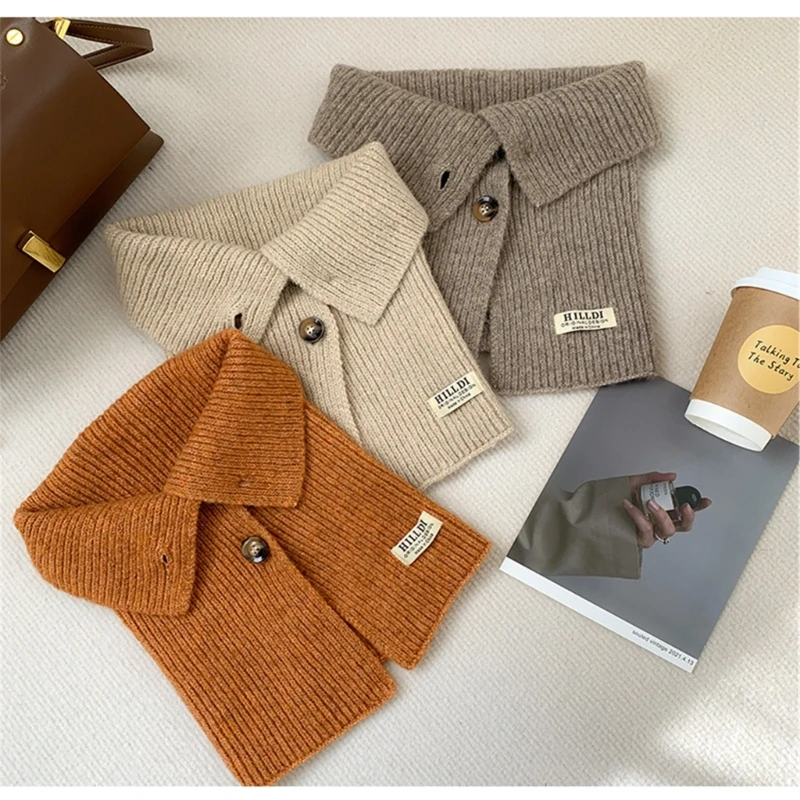 95AB вязаный снуд шарф на пуговицах для девочек осенне-зимняя теплая одежда шаль