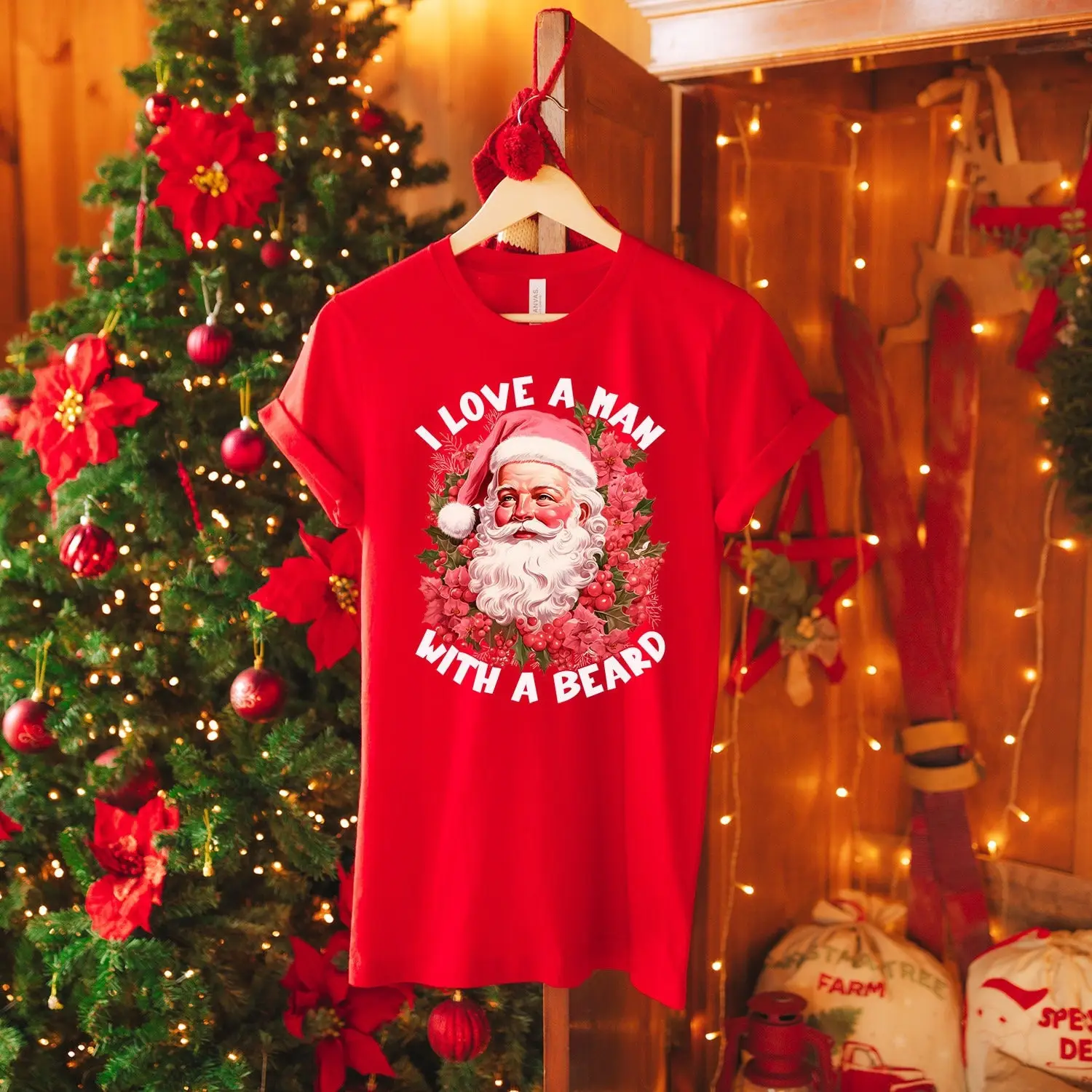 Рождественская футболка Я люблю человека с бородой Санта-Ретро винтажная