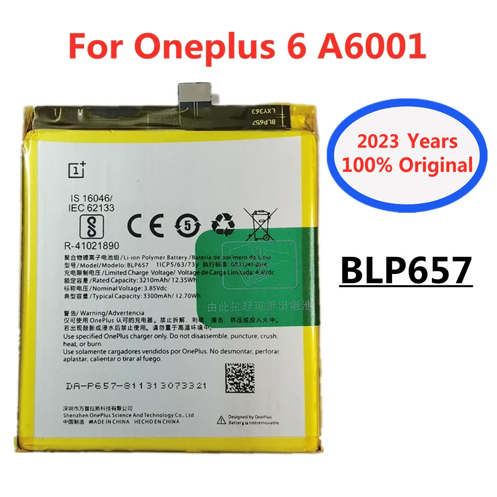 

2023 год, BLP657, 3300 мАч, высококачественный аккумулятор для One Plus 6 A6001 OnePlus 6 Oneplus6, умный аккумулятор