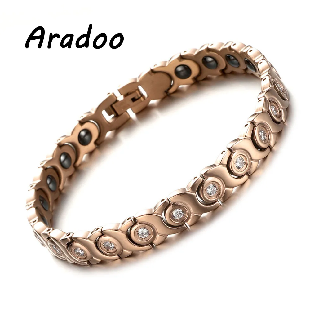 

ARADOO Elegant Black Gallstone Inlaid Zircon Titanium Steel Light Luxury Energy Health Bracelet Negative Ion Bracelet