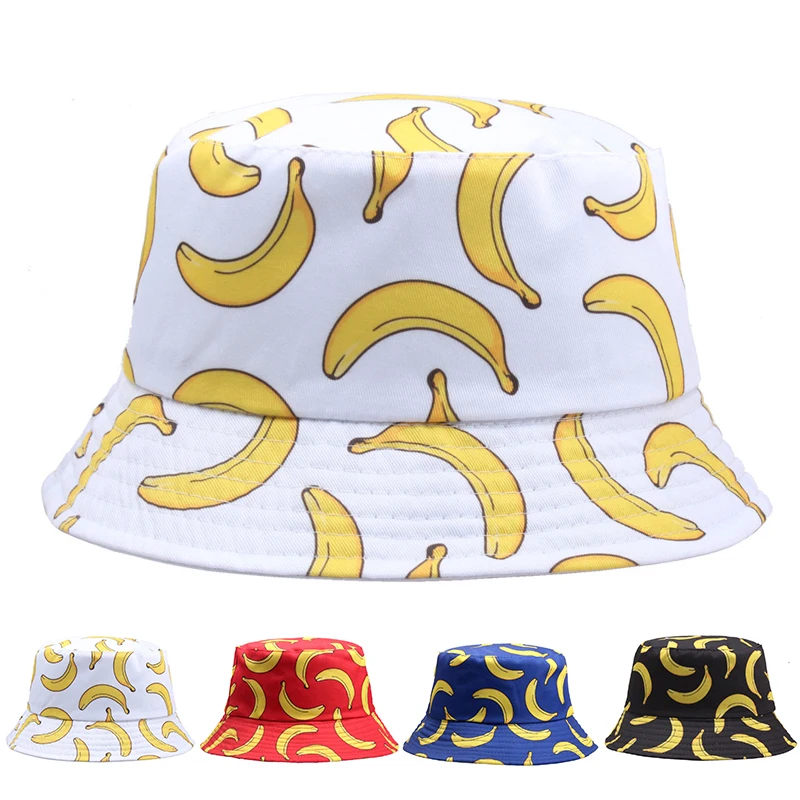 

Fruit Banana Print Bucket Hat for Women Men Fashion Spring Summer Panama Double-Sided Foldable Bob Hip Hop Fishing Fisherman Hat
