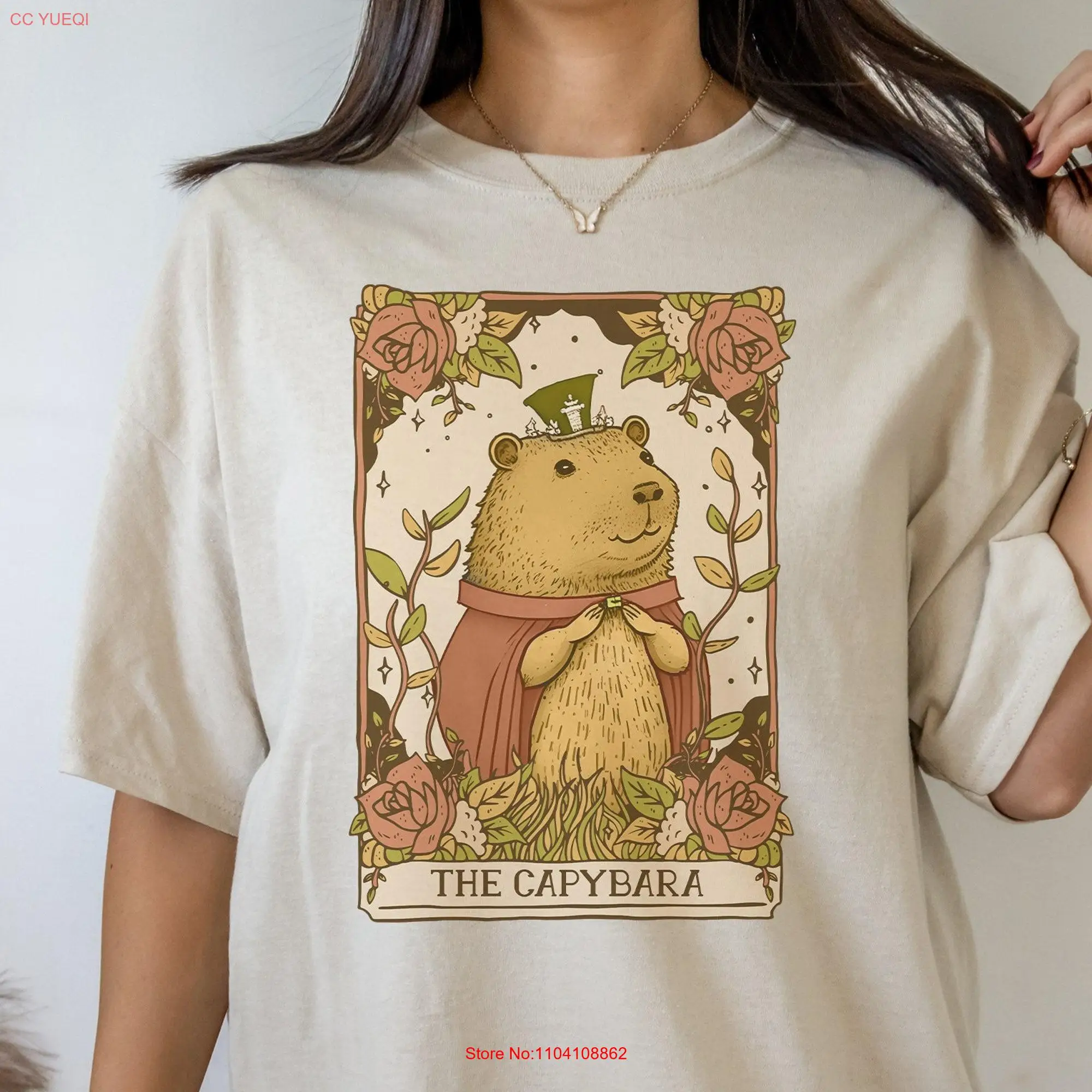 Капибара футболка Tarot Card забавная хлопковая одежда коттедж милый Принт Forestcore