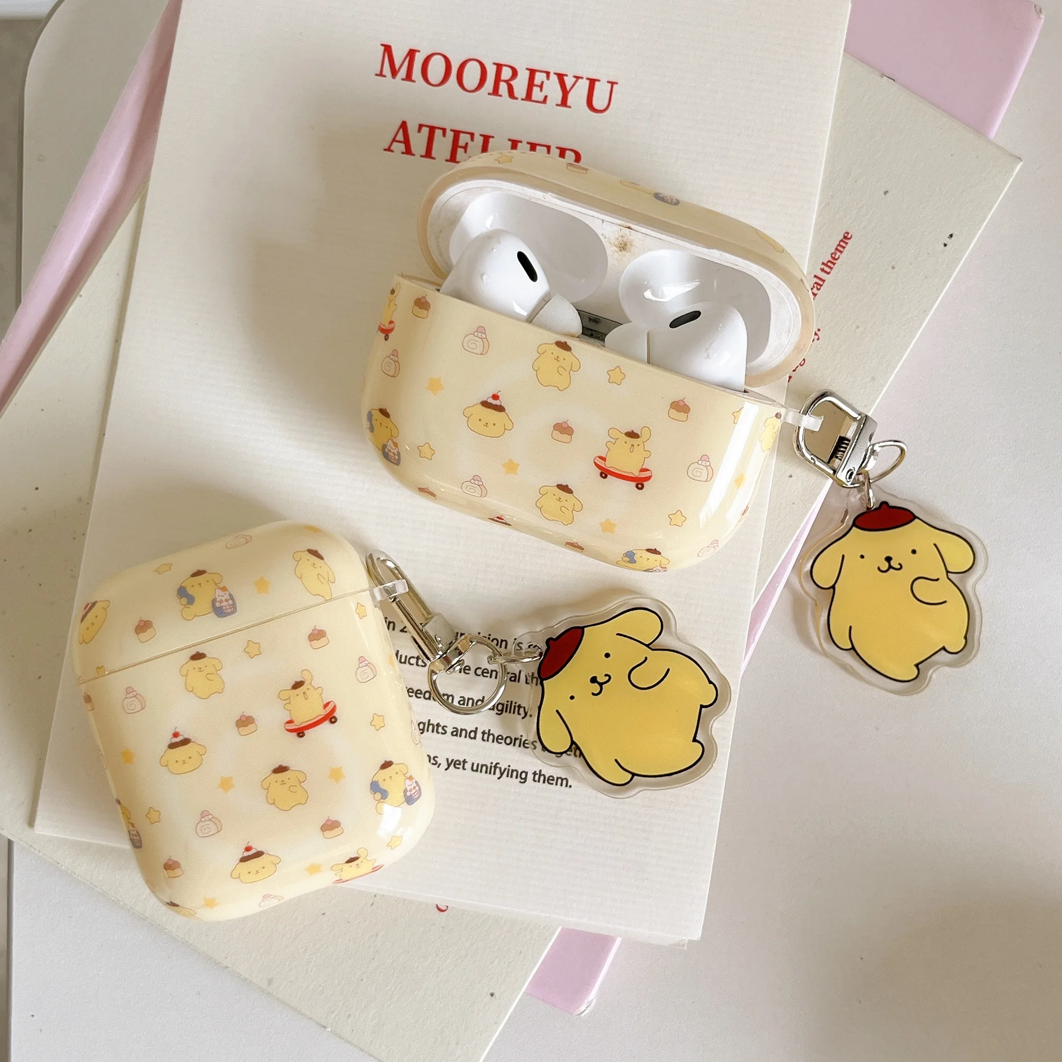 Фото Милый мультяшный чехол для наушников Pom Pom Purin для AirPods 4/1/2/3/Pro2/Pro3, противоударный защитный чехол для женщин и девочек №1