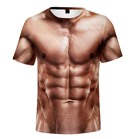 Забавная и мускулистая Мужская футболка, повседневная мужская одежда с 3D принтом и коротким рукавом, с круглым вырезом, очень быстросохнущая одежда 2023