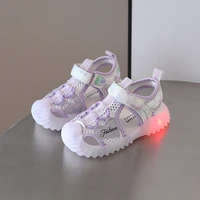 light up baby and toddler girls pink sandals summer children wrapped head sandals kids soft bottom luminous casual sports sandal