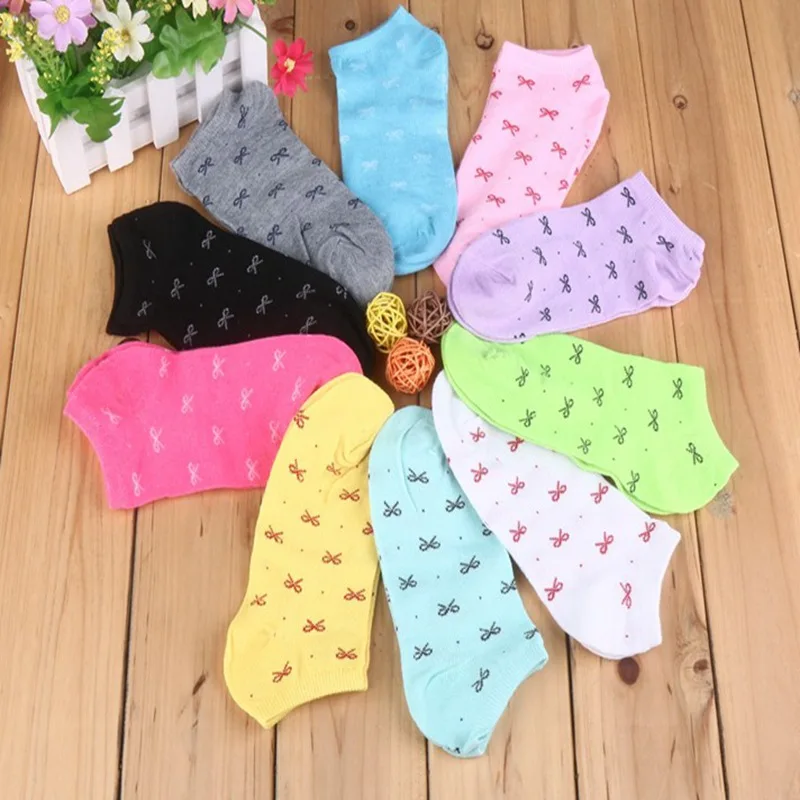 10pairs Women's Socks Candy Color Solid Color Love Dots Ankle Socks Low Cut Socks