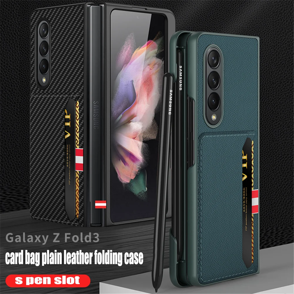 

Чехол с отделением для карт и держателем для ручки, чехол для Samsung Galaxy Z Fold 3 5G, Роскошный Кожаный противоударный чехол для телефона, оболочка, ...