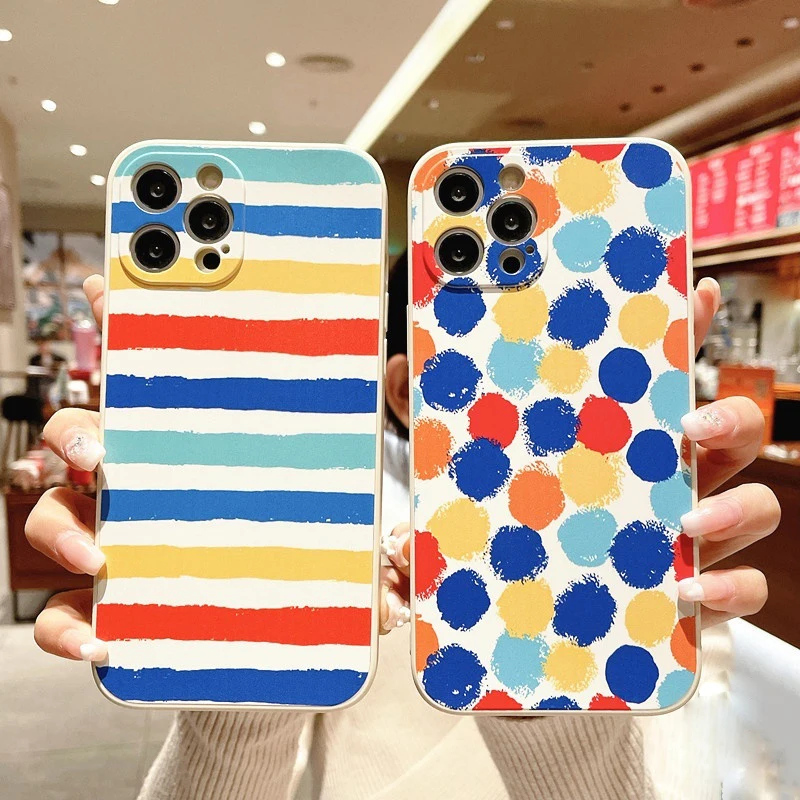 

NOHON Liquid Silicone Case For SAMSUNG J4 J5 J6 PLUS J7 M10 M30S M31 M51 M62 Color stripe spot Anti-Scratch Phone Shell