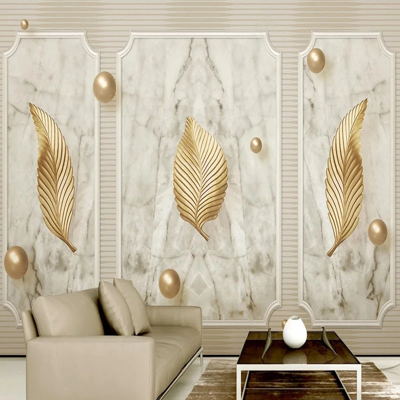 

Custom 3D Mural European Luxury Gold Leaves Balls Marble Texture Photo Wallpaper for Living Room Backdrop Wall Home Decoration