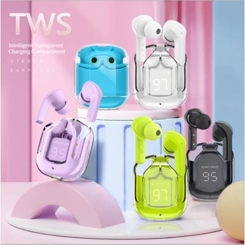 

New Wireless Headphones Bluetooth 5.3 ENC Noise Reduction Band Microphone Digital Display Music Sports Headphones Transparent