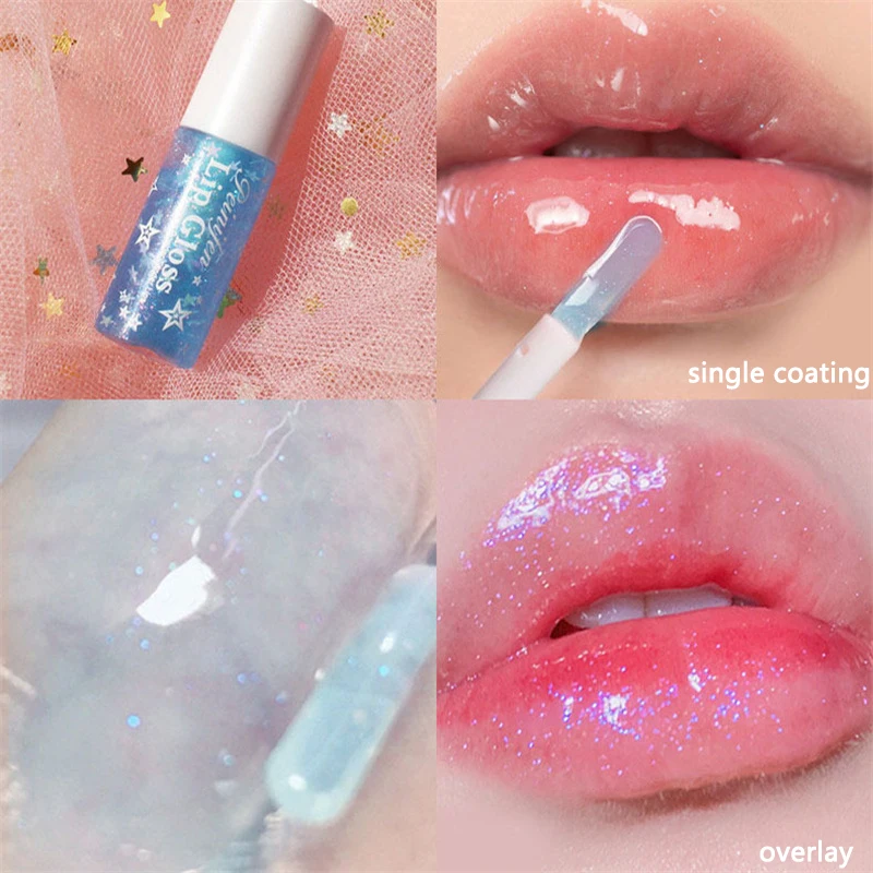 

Baby Blue Mirror Clear Lip Gloss Pearly Seductive Lip Glaze Glitter Lips Long Lasting Waterproof Jelly Toot Lip Oil Balm Makeup
