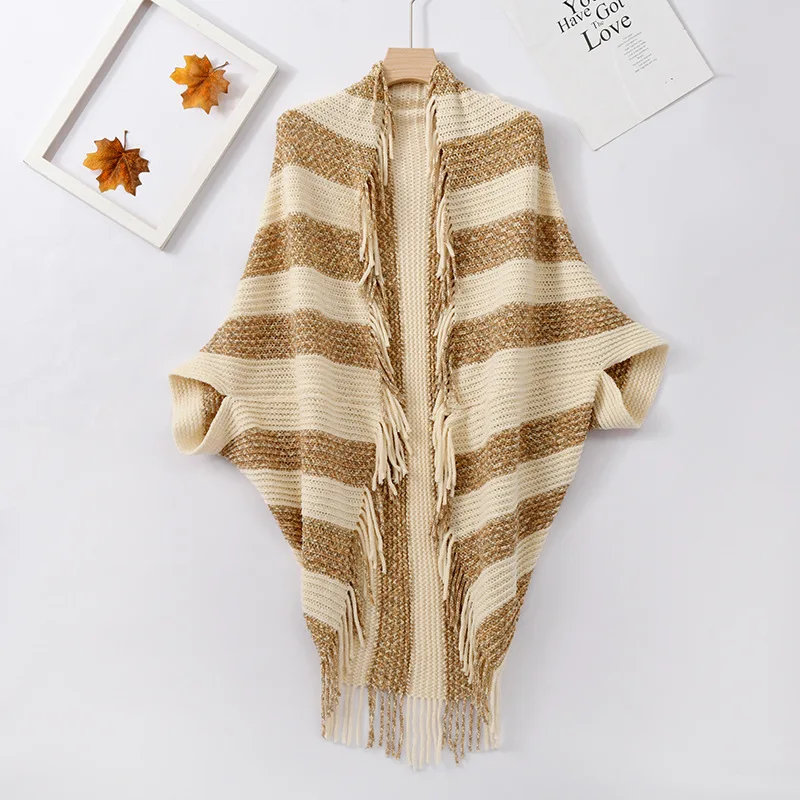 2022 Autumn Winter New Color Matching Cloak Irregular Tassel Design Chenille Yarn Coat Cloak Shawl Female Ponchos Capes P5