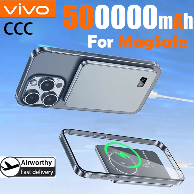 Фото VIVO 50000 мАч Магнитный беспроводной ультратонкий аккумулятор CCC Power Bank PD25W 3C Портативная батарея с быстрой зарядкой для Magsafe для iPhone Xiaomi №1