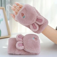 fur rabbit mittens flip fingerless gloves without finger cycling glove winter soft warm thick gloves for women girl half finger