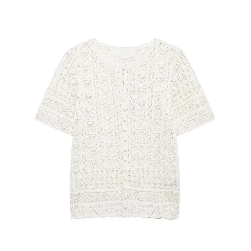 Летняя женская трикотажная куртка ZBZA новинка 2024 модный жаккардовый сетчатый