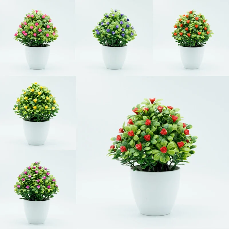 

New Simulation Green Small Plants Bonsai Artificial Flowers Potted Rose Peony Bud for Decoration Living Room Indoor Wholesale