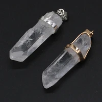 wholesale8pcs natural stone gem clear quartz irregular gold silver rim pendant for jewelry makingdiy necklace earring charm gift
