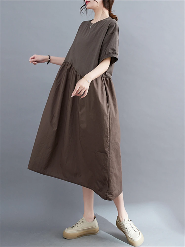 Женское Хлопковое платье с коротким рукавом черное винтажное свободное средней