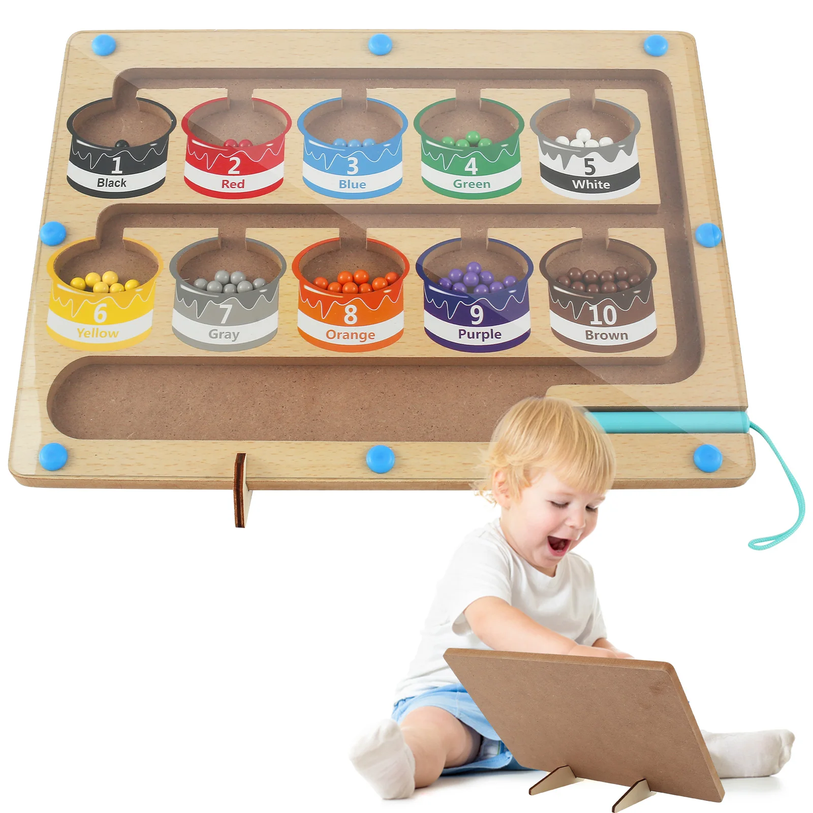 

L Magnetic Color and Number Maze Educational Magnet Board Puzzles Wooden Montessori Toys Colorful Magnetic Color Bead Maze Fine
